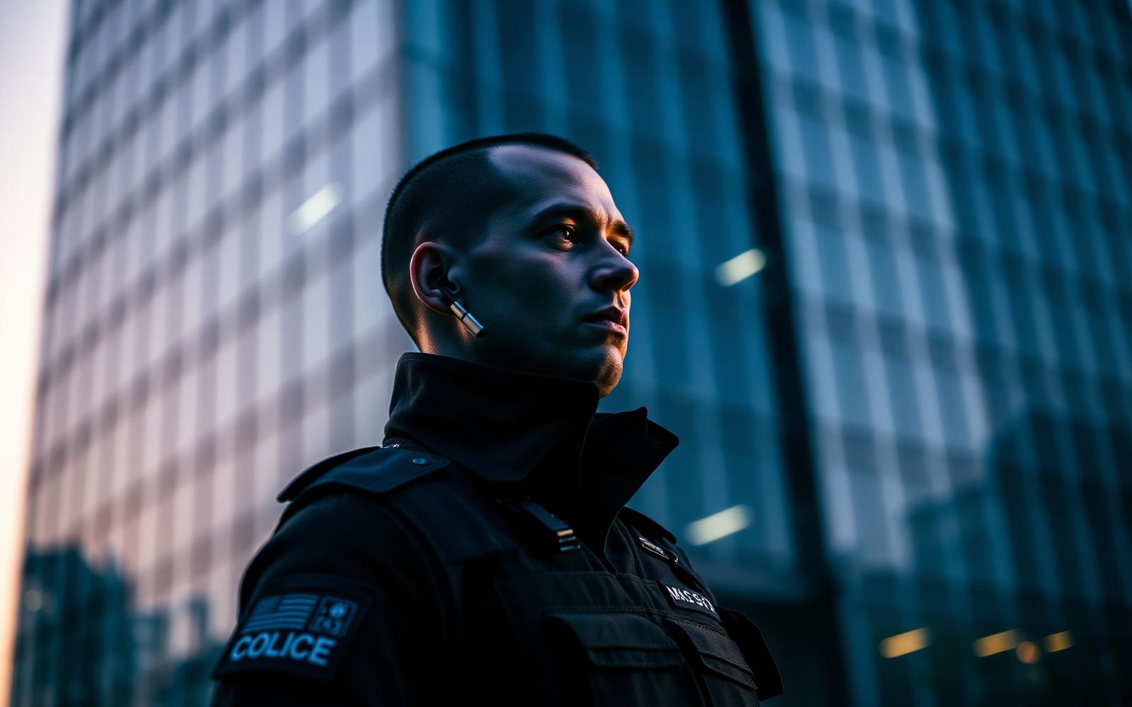 Agent de pază profesionist în uniformă